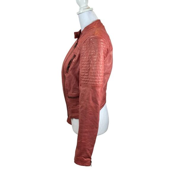 Guess Pink/Red Faux Leather Moto Jacket with Asymmetrical Zipper Size Small - Picture 4 of 15